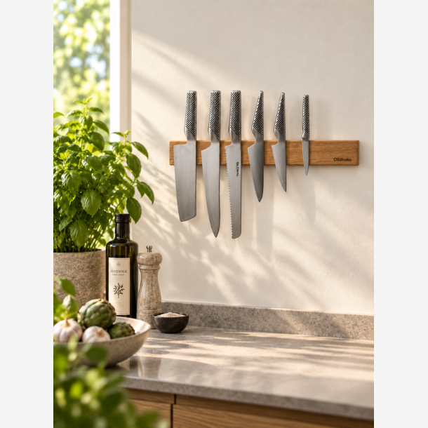Knivholder i egetr� 40 cm, plads til 7 knive