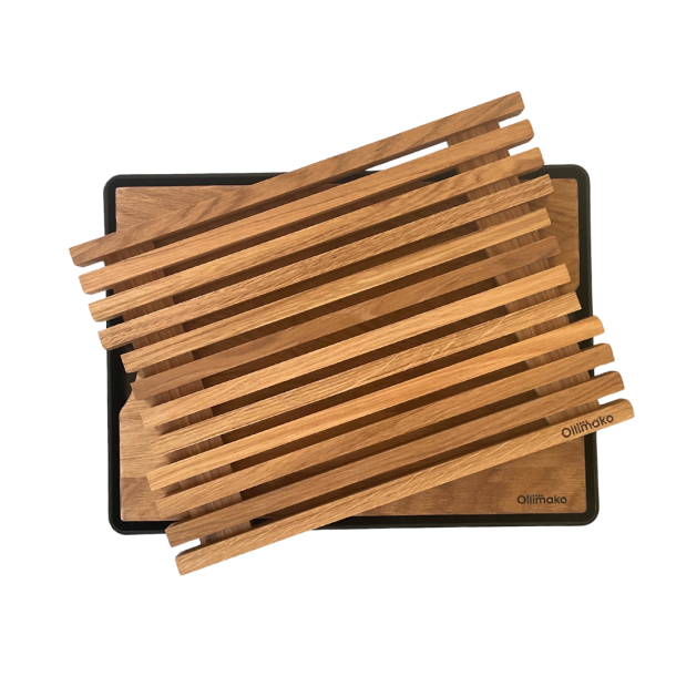 Kombi-Set aus Eichenholz mit Auffangschale - schwarz